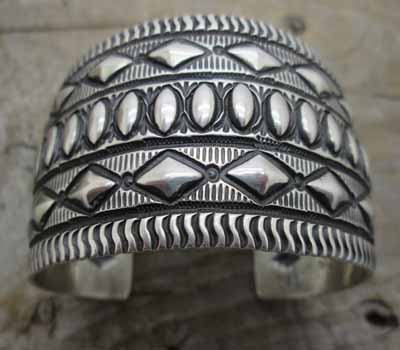 American Indian Darryl Becenti Cuff Bracelet Repousse Wide